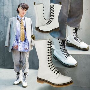 🤍RARE🤍 Dr. Martens Ladies 1914 White Leather 14-Eyelet Lace-UP Tall Boots